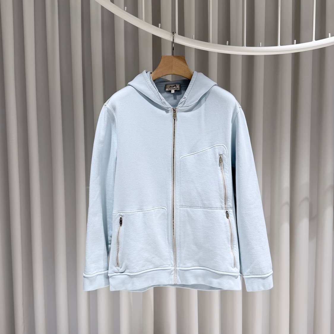 (S+/ XL) / 에르메스 신형 크루넥 슬리브 블루 후드집업 상품이미지1