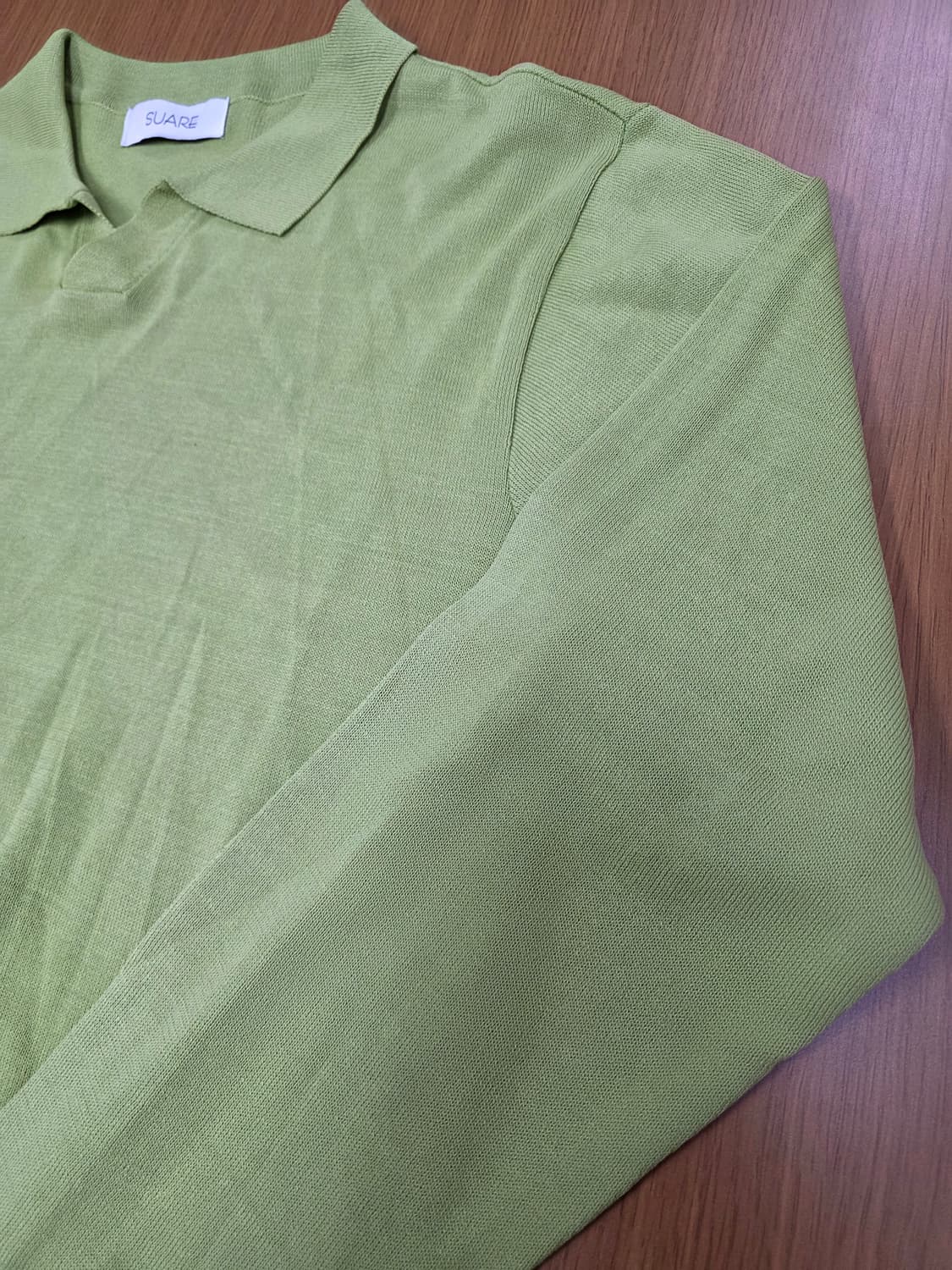 수아레 오픈 카라 니트 그린 상품이미지3