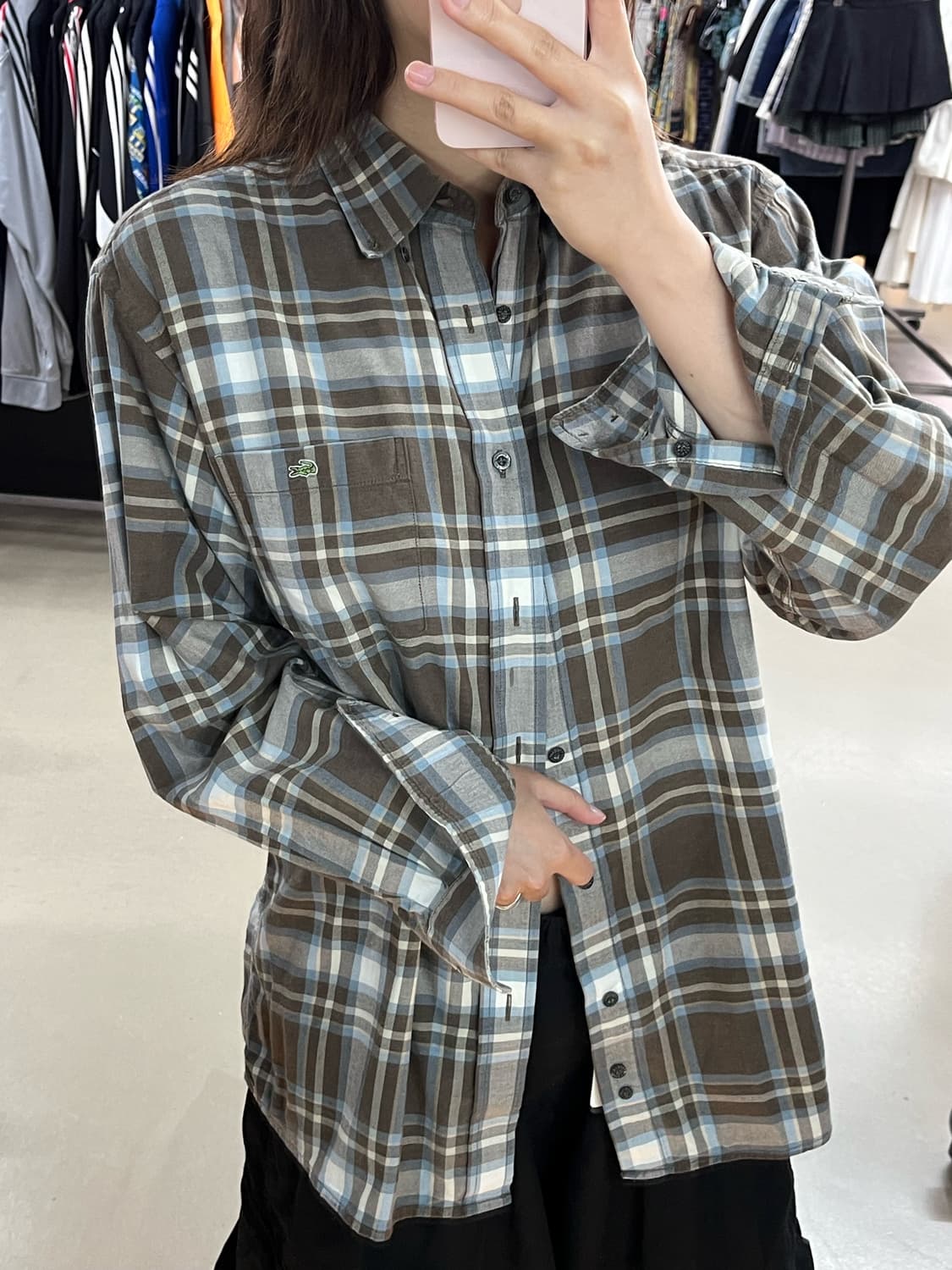 라코스테 브라운 소라 베이지 체크 셔츠 상품이미지2
