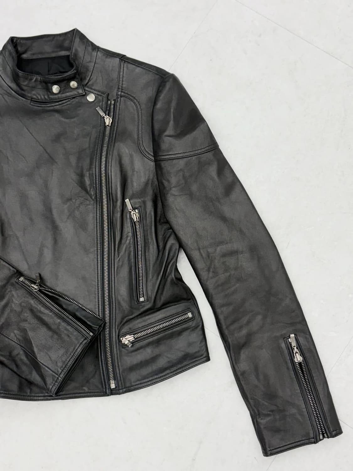 Asymmetric High-Neck Leather Jacket 상품이미지6