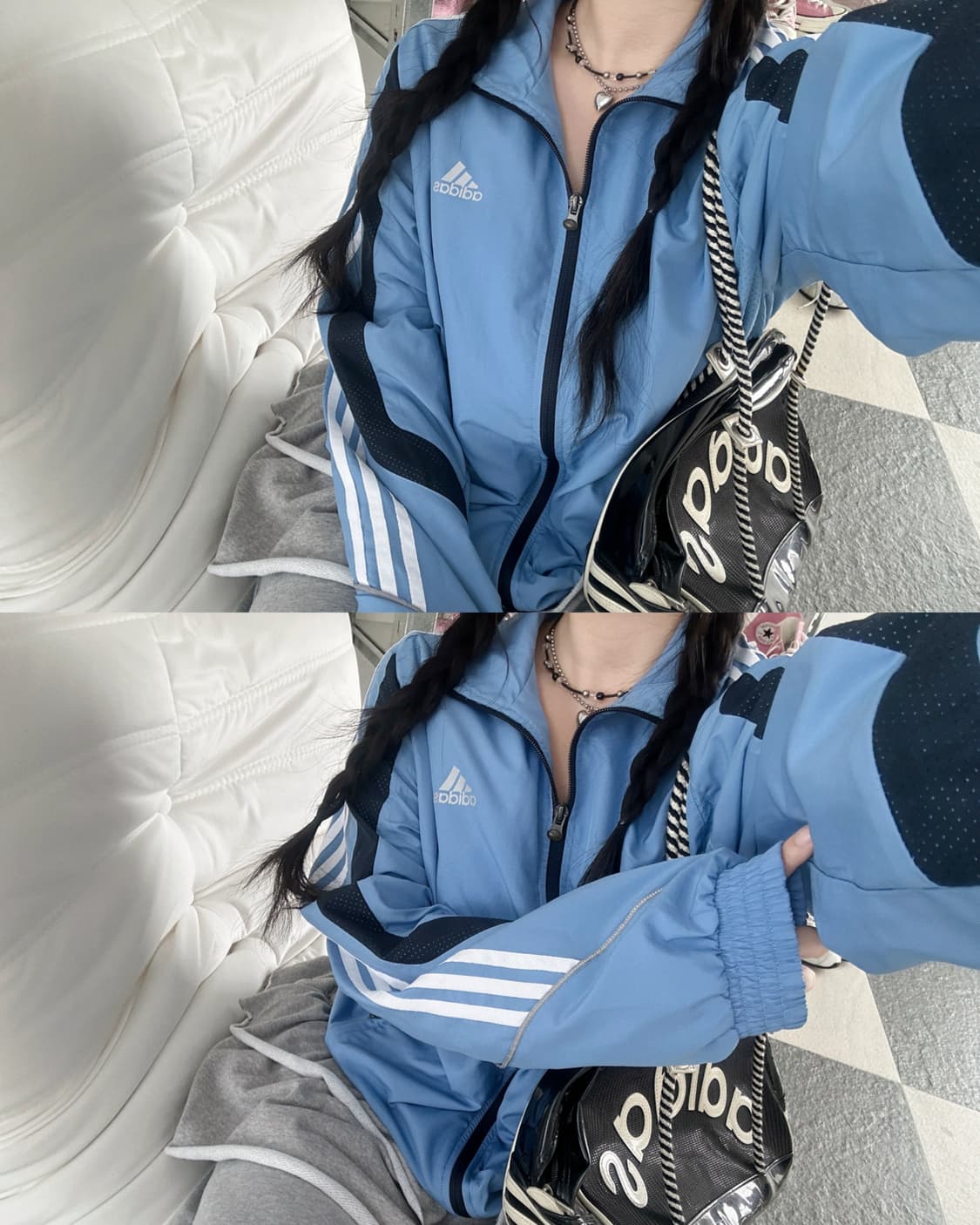 아디다스 스카이블루 삼선 바람막이  상품이미지1