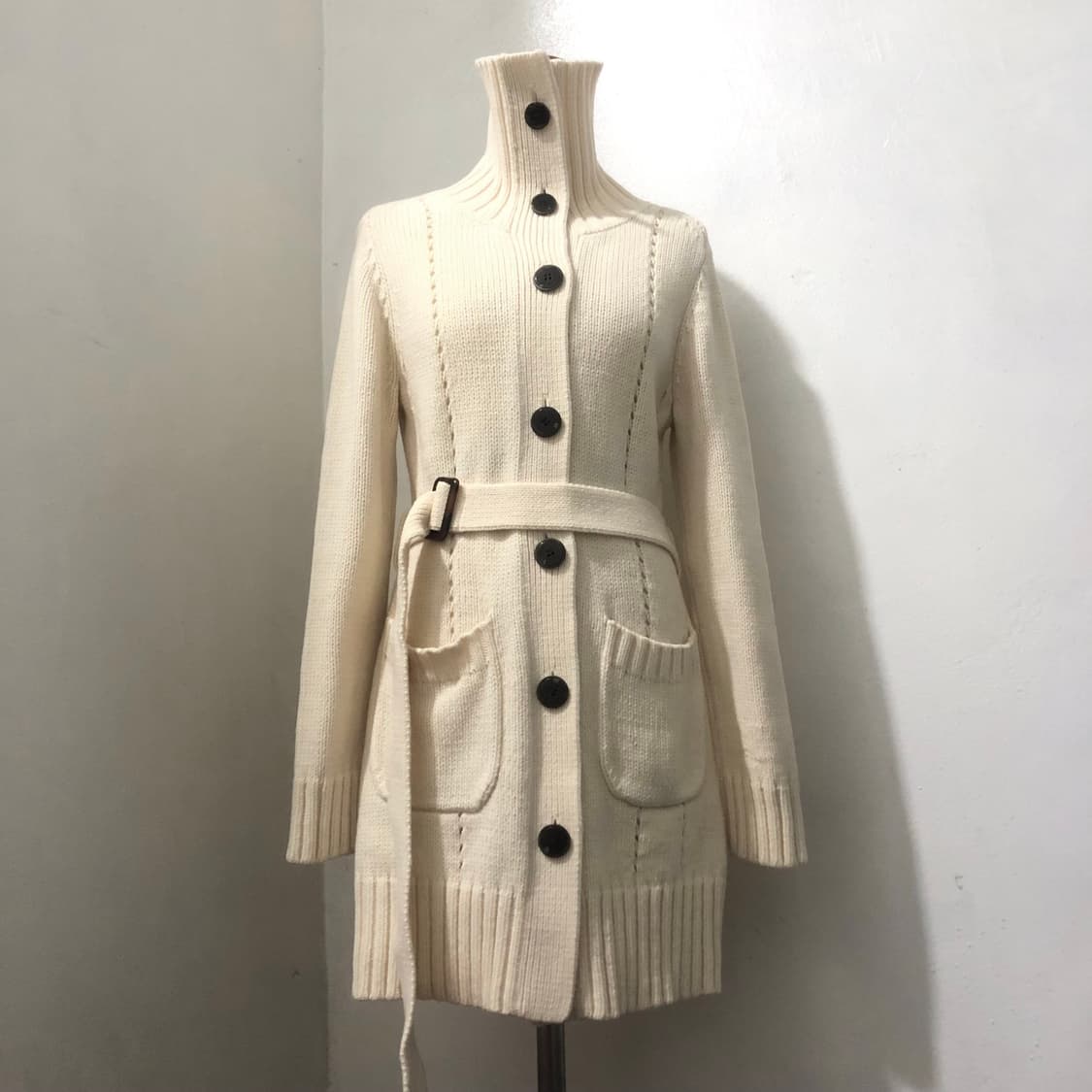 빈티지 잭앤질 하이넥 아이보리 단추 벨트 니트 롱가디건 S~M 상품이미지1