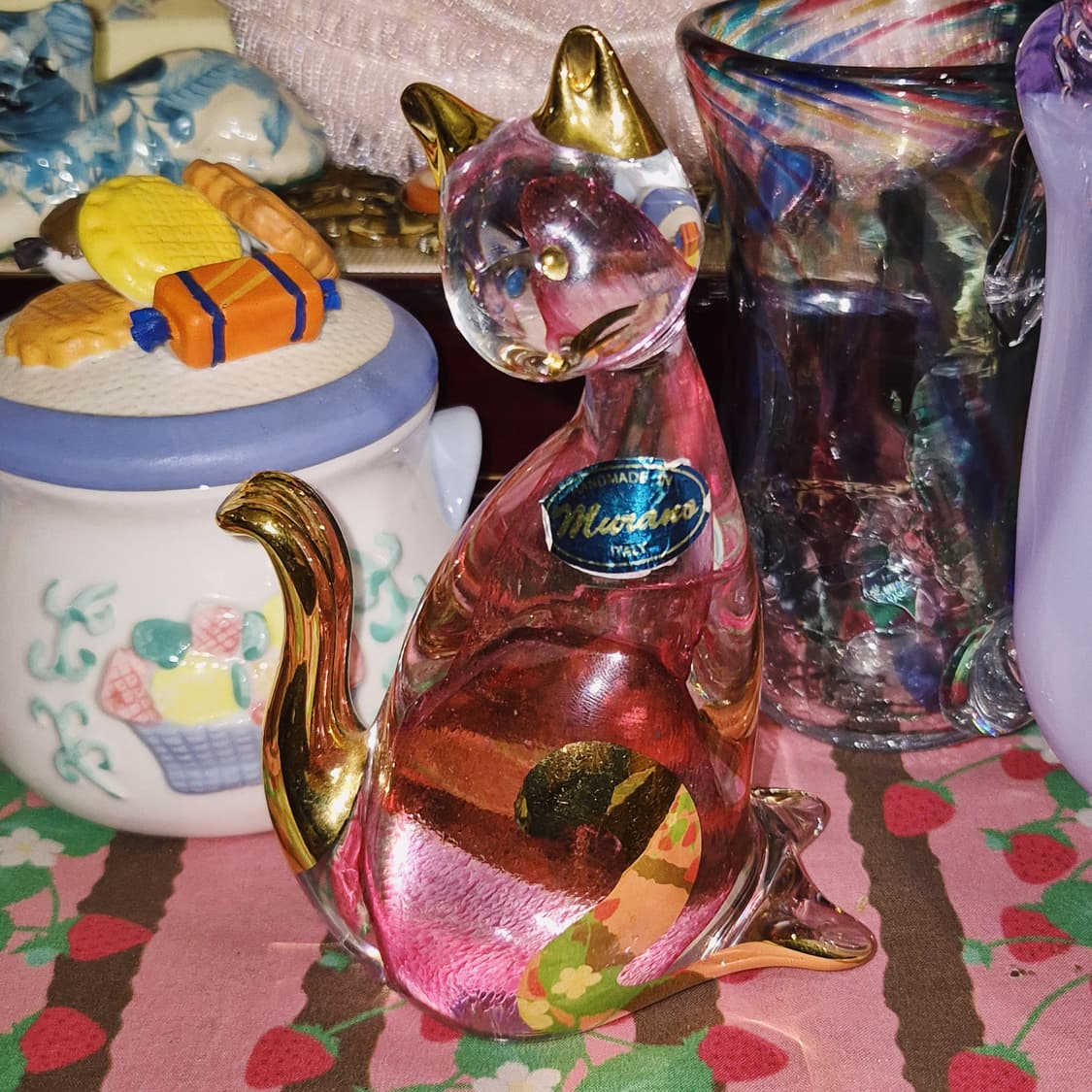 70s 이탈리아 무라노 컬러 22k 유리 고양이 상품이미지8