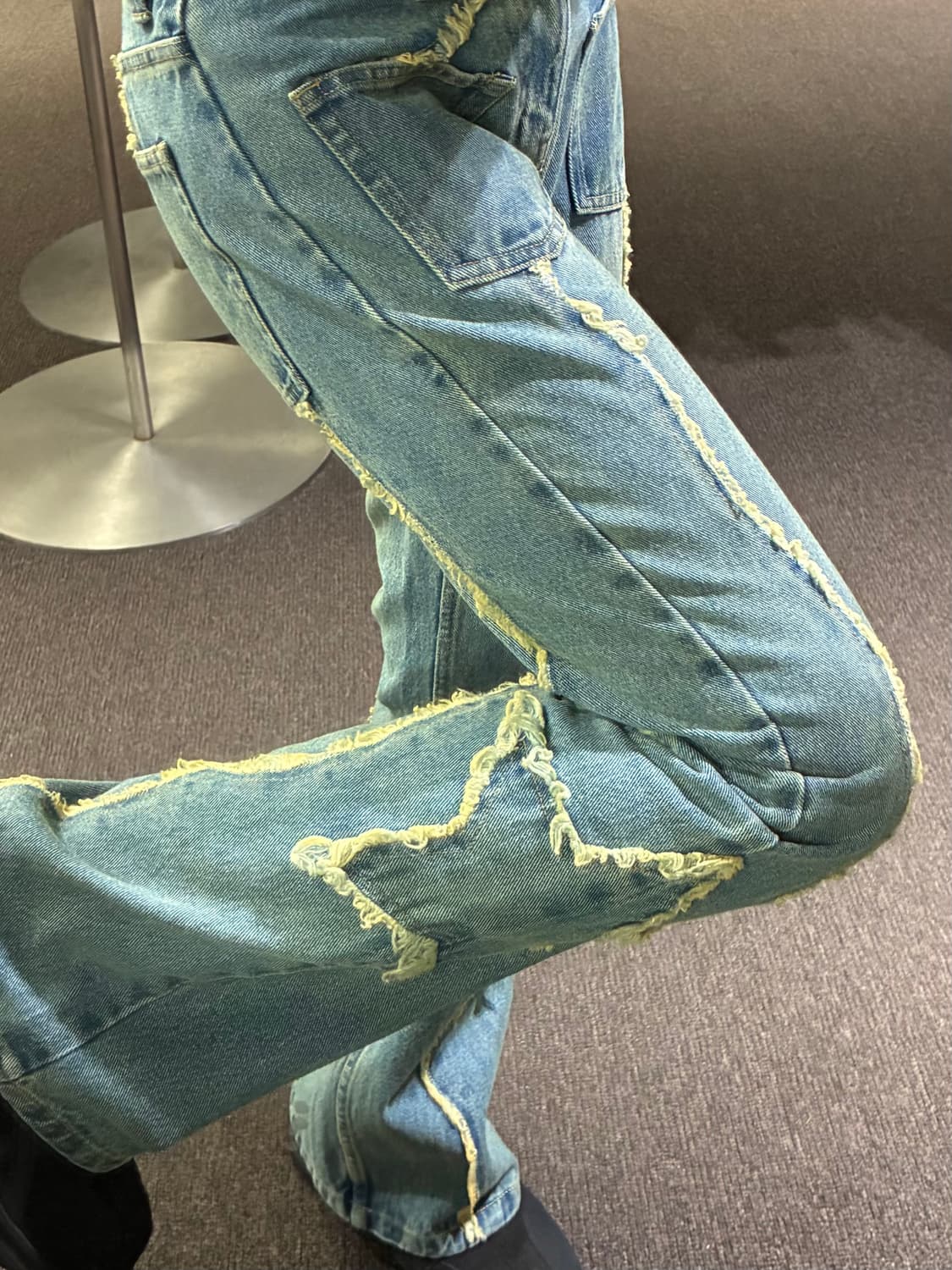 M)X-girl 빈티지 여성 별패치 부츠컷 연청 데님팬츠 상품이미지3