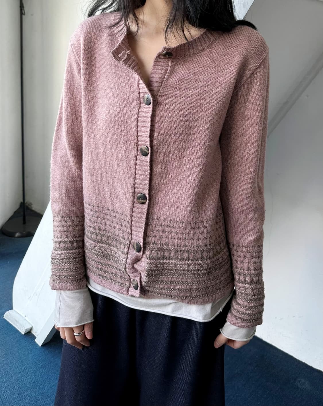 Pattern knitted alpaca crew neck jacket 상품이미지6