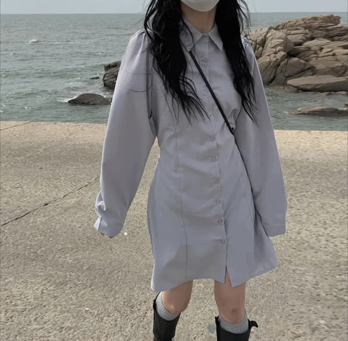 애니원모어 그레이 셔츠 원피스 상품이미지2