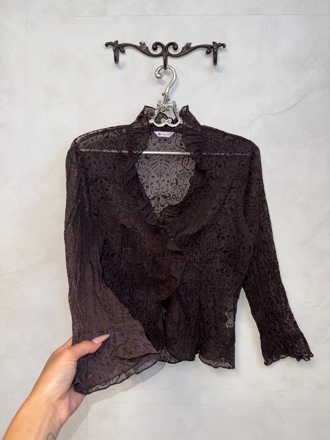 Dark brown oriental pleats blouse 상품이미지5
