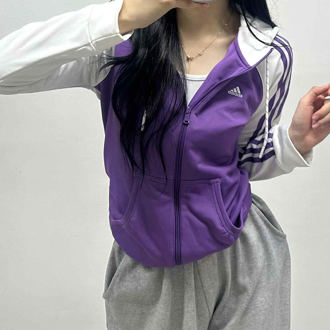 아디다스 화이트 퍼플 핀터깔 스웻 후드집업 희귀져지(M) 상품이미지1