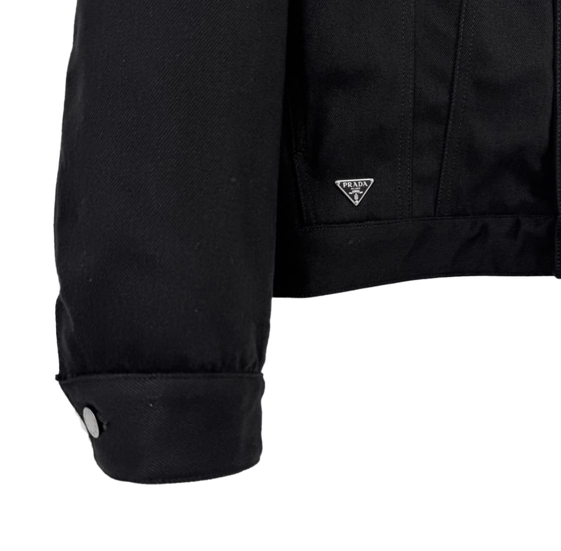 [L] 프라다 남성 삼각로고 불 데님 시어링 패디드 블루종 자켓 블랙 상품이미지6