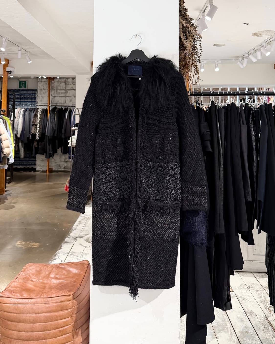 랑방 블랙 울 실크 양털카라 가디건 코트 상품이미지1
