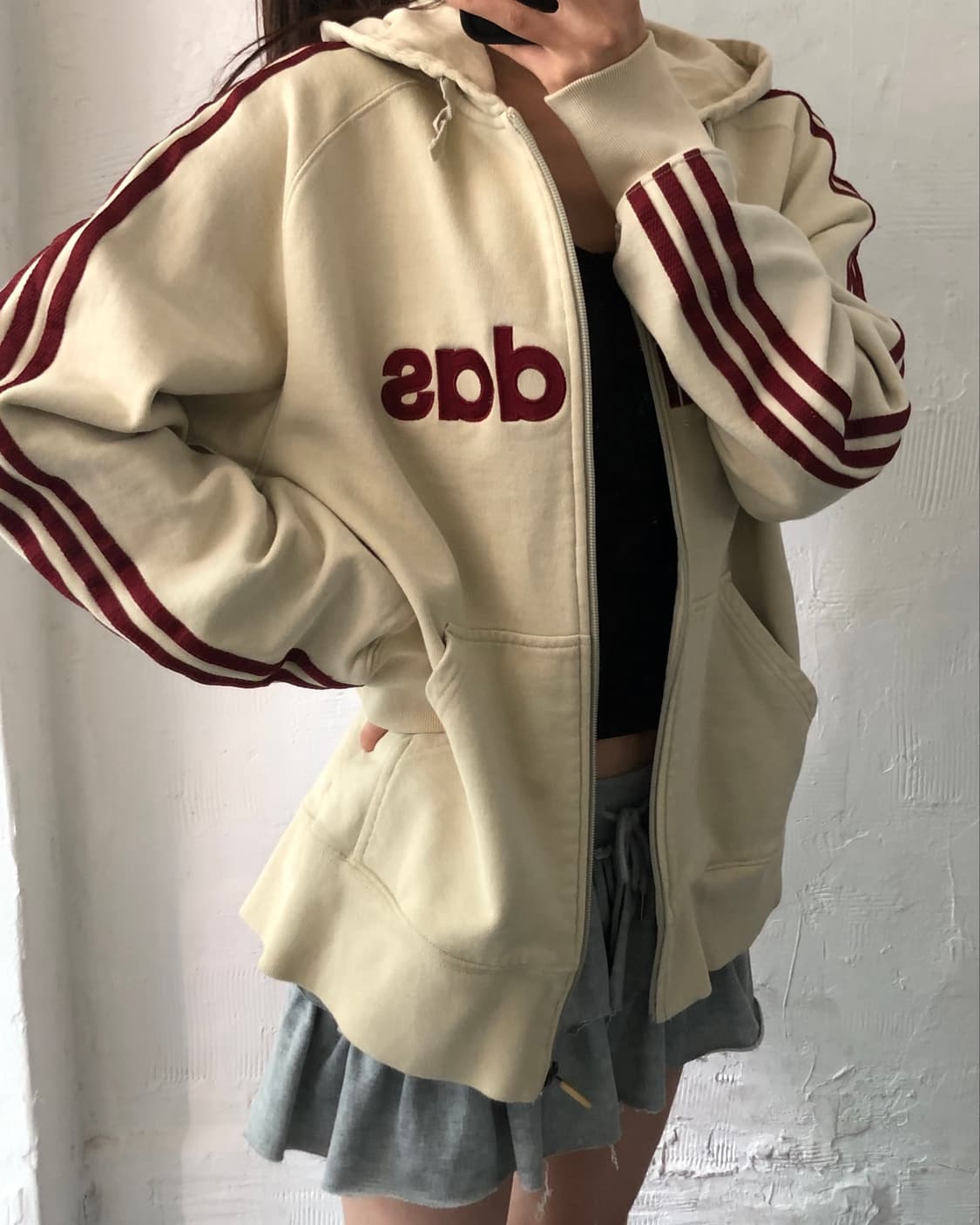 Adidas 아디다스 베이지/레드 레터링 코튼 후드집업 상품이미지1
