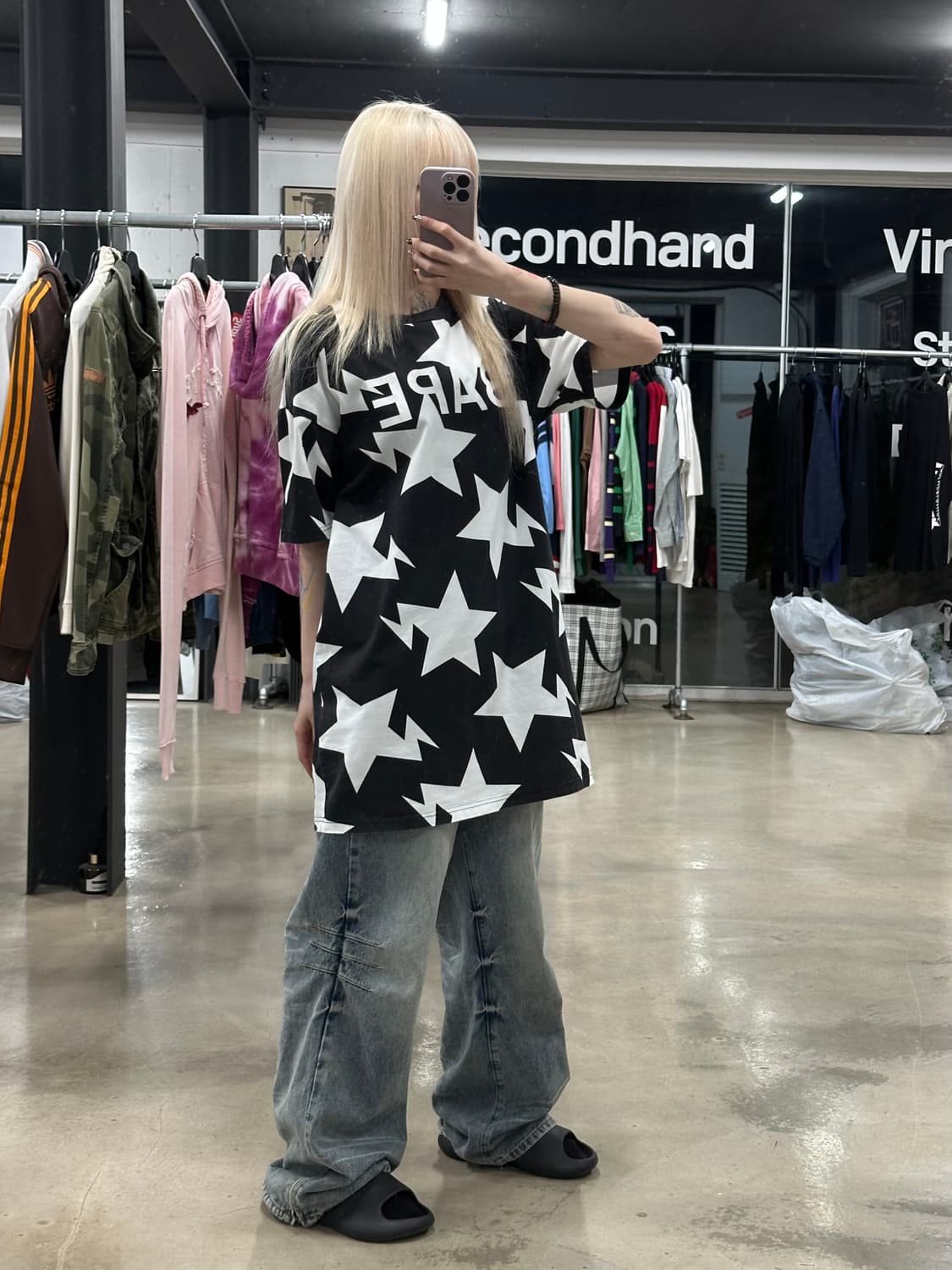 베이프 릴렉스드 스타 패턴 반팔 오버핏 티셔츠 상품이미지2