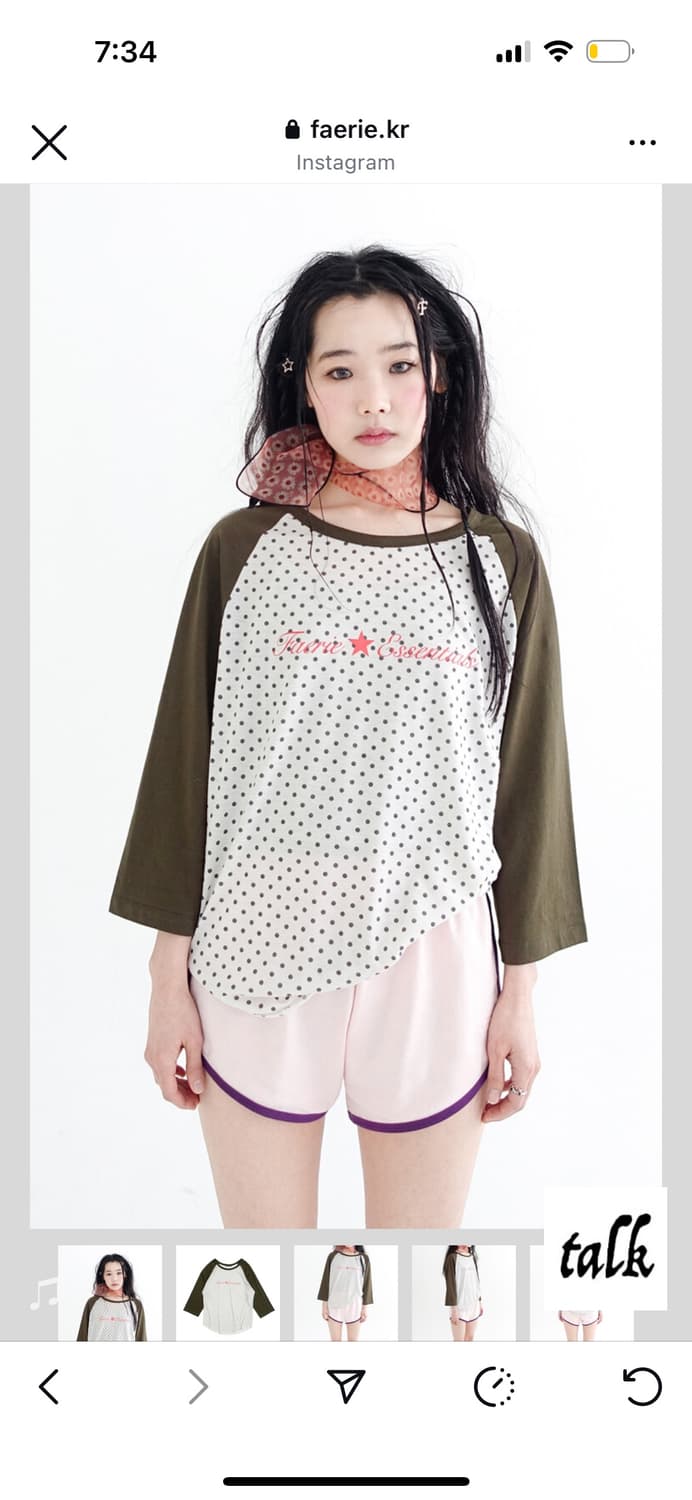 샵페어리 도트 래글런 슬리브 탑 (khaki) 상품이미지1