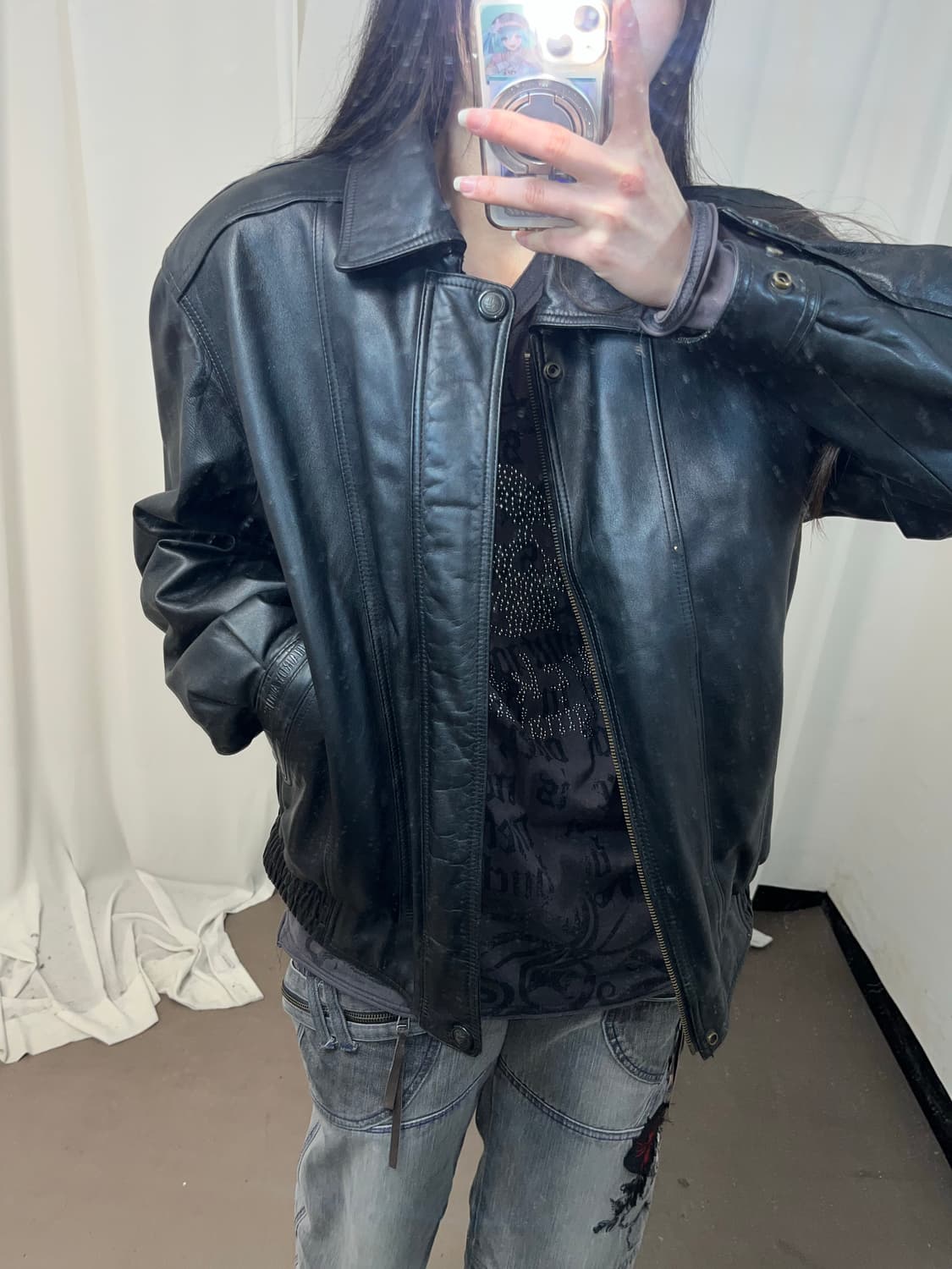 양가죽 블랙 봄버 자켓 상품이미지3