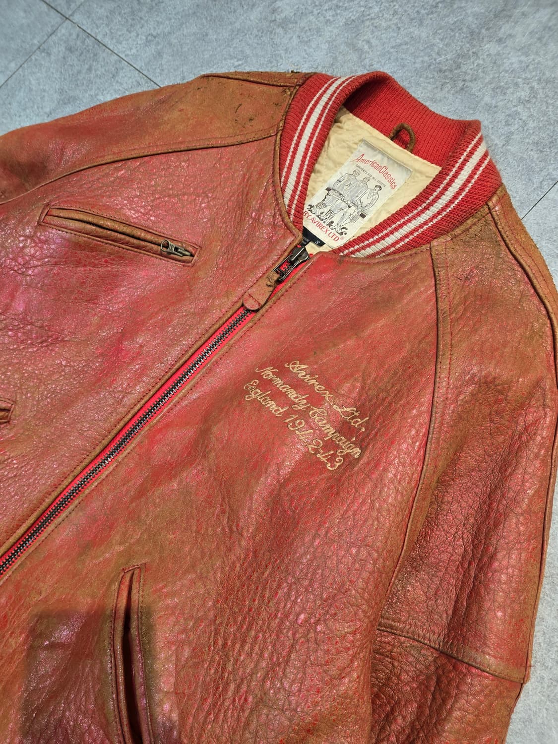 90's AVIREX 노르망디 레더 바시티 자켓 상품이미지7