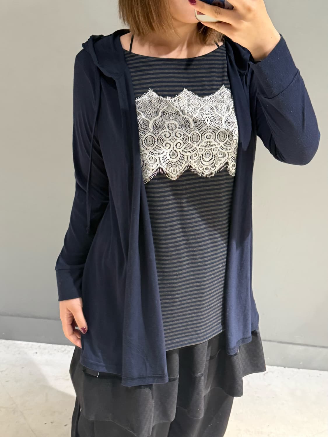 stripe top layered detail hood cardigan 상품이미지2