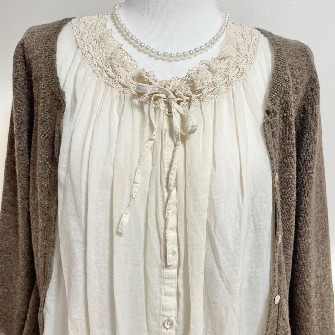 라떼맛 모리걸 레이어드 블라우스 가디건 모리 코지니혼진 일본빈티지러블리 상품이미지3