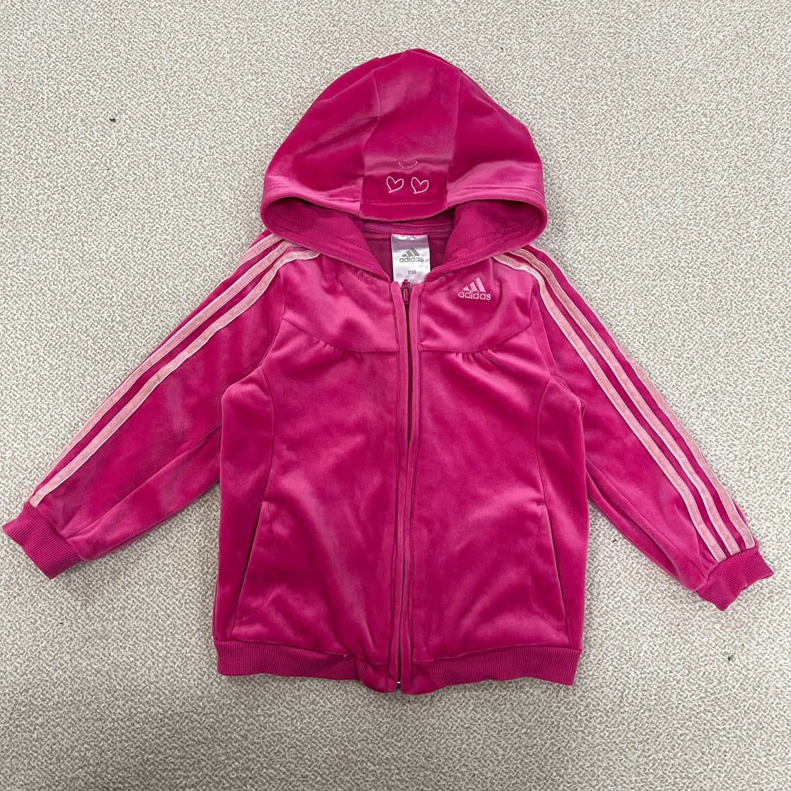 36 아디다스 키즈 벨벳 후드 집업 자켓 0123M 상품이미지1