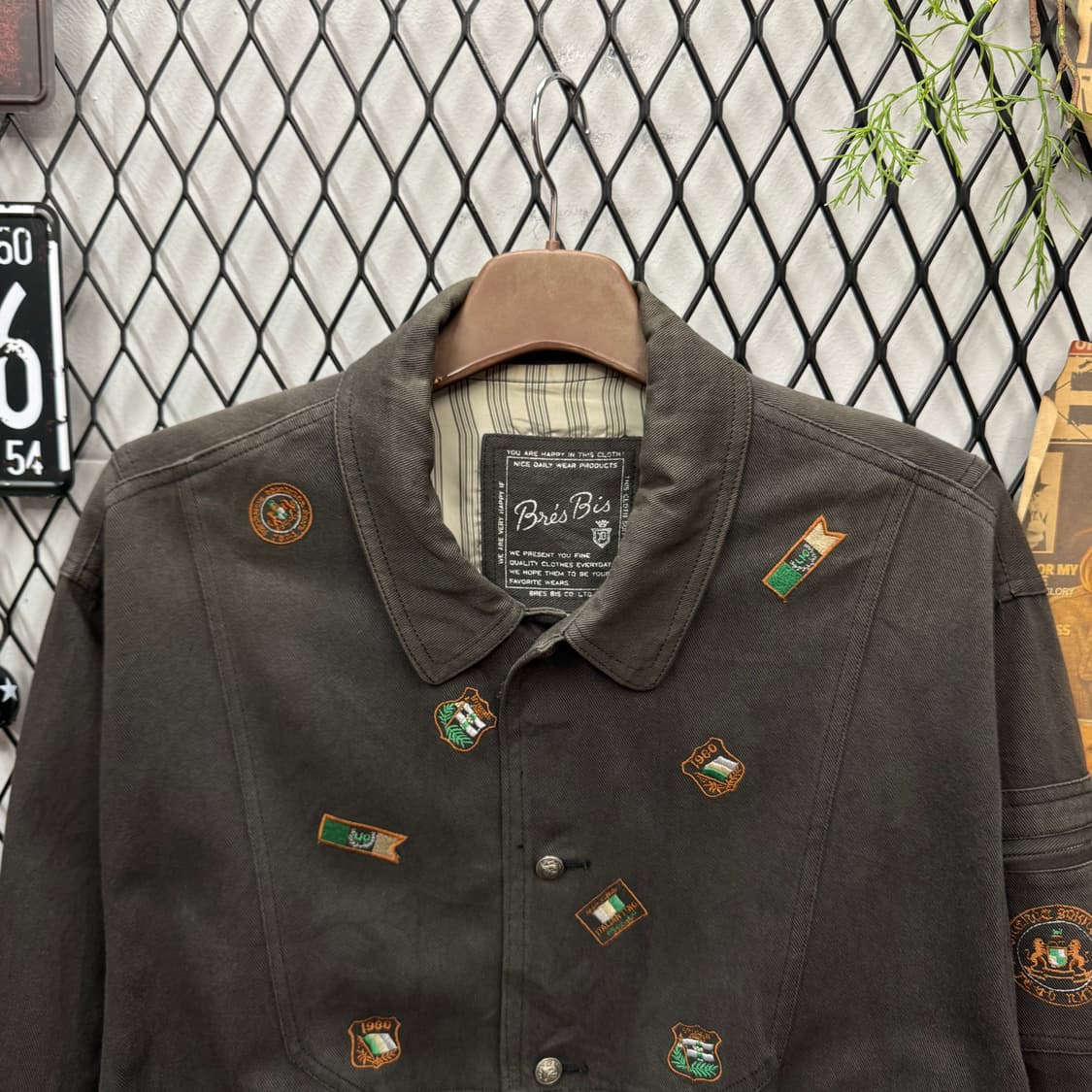 90s JPN VINTAGE 자수 패치워크 봄버 자켓 차콜 그레이 상품이미지3