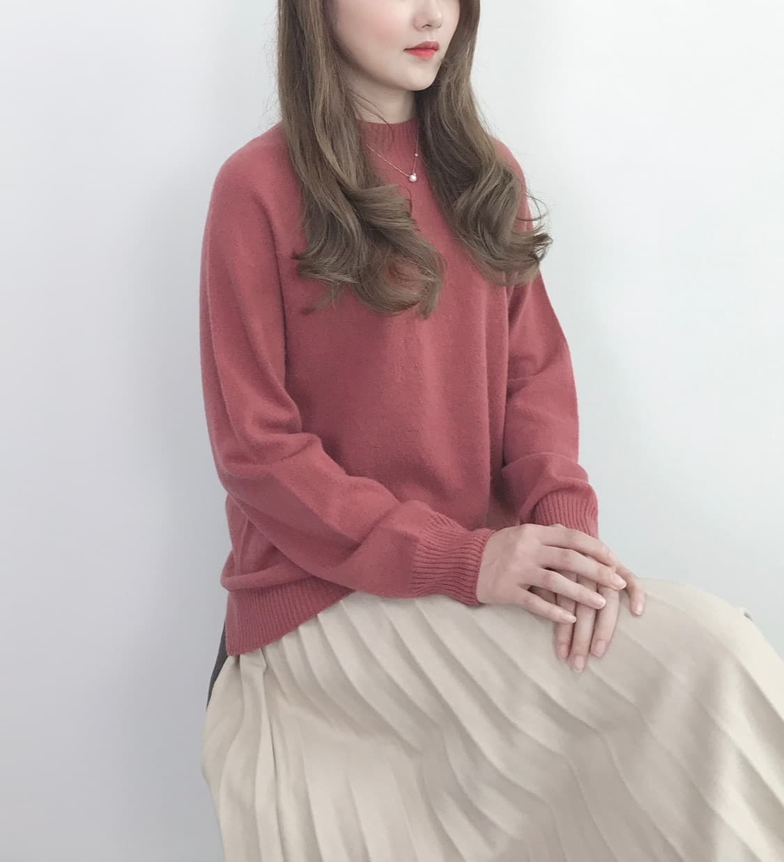 메리노 울캐시 홀가먼트 반목니트 브릭 (M)새상품 상품이미지3