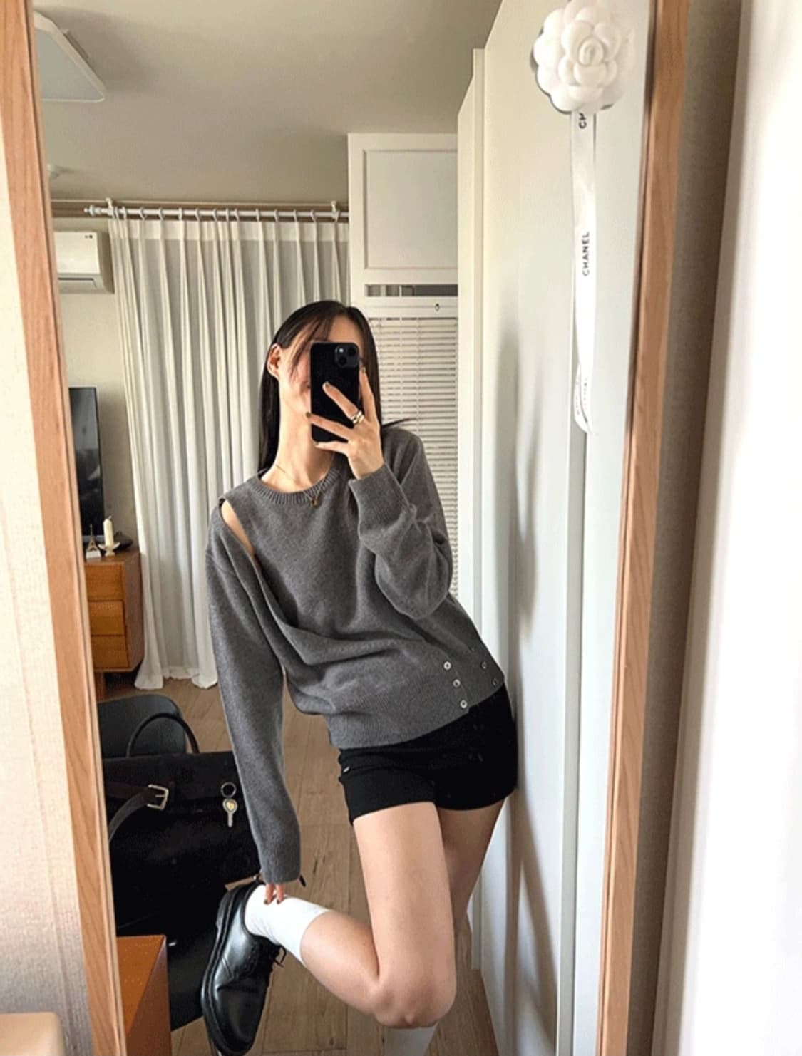 더무이 라쿤 랩 니트 차콜 상품이미지1