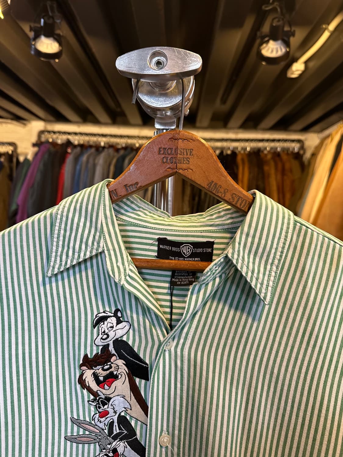 90s 워너브라더스 루니툰 자수 스트라이프 셔츠 1995 상품이미지3