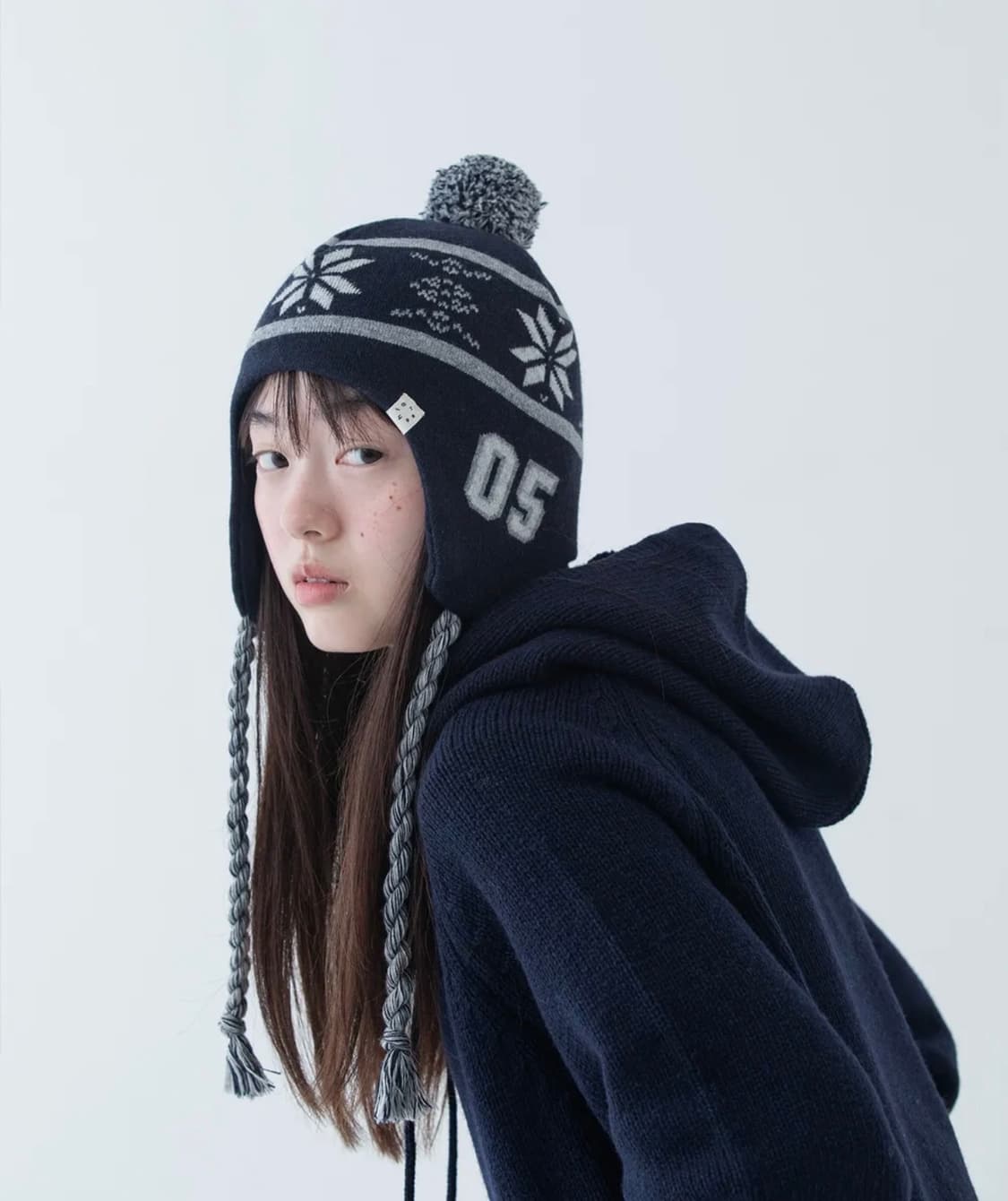 오헤시오 벨 이어플랩 비니 네이비 상품이미지1