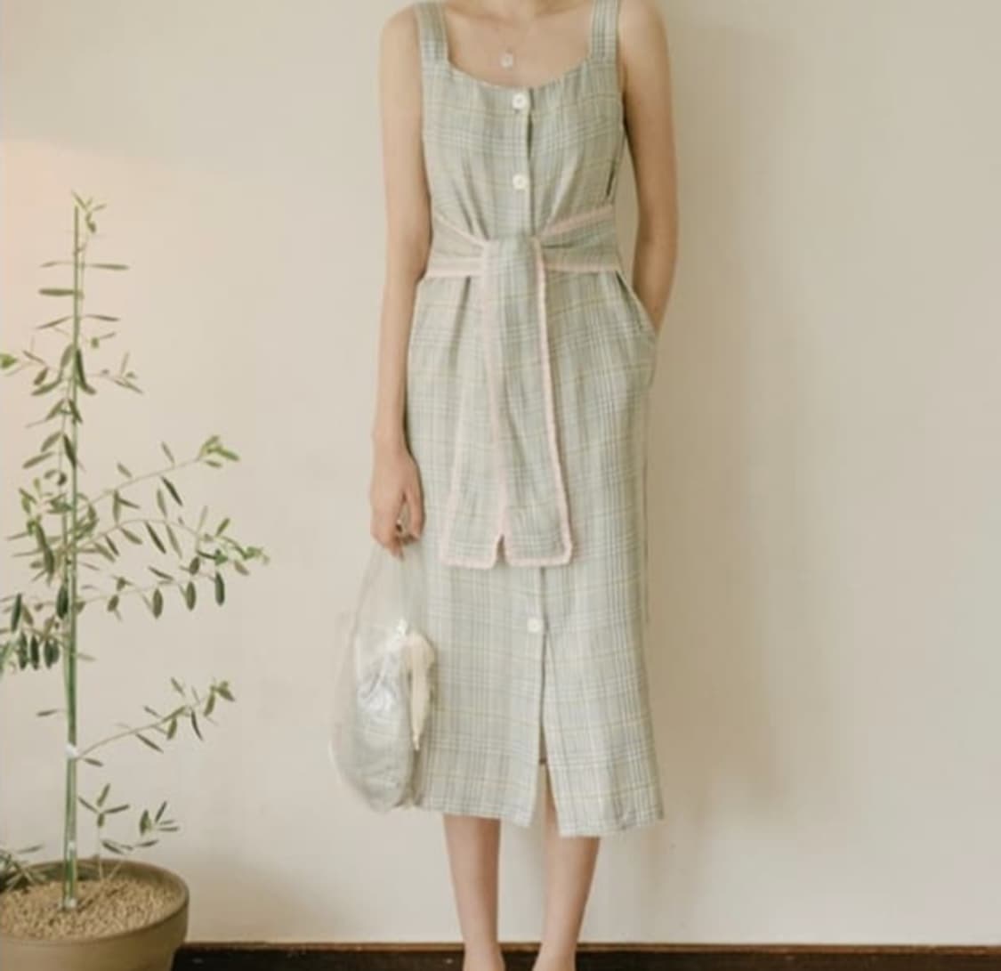 마가린핑거스 체크 뷔스티에 롱 원피스 상품이미지1