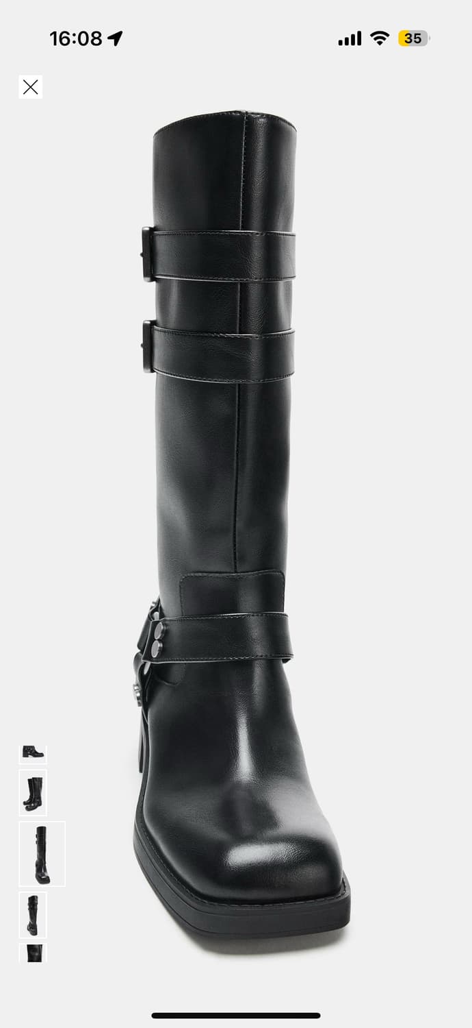 자라 블랙 레더 메탈릭 버클 롱부츠 상품이미지3