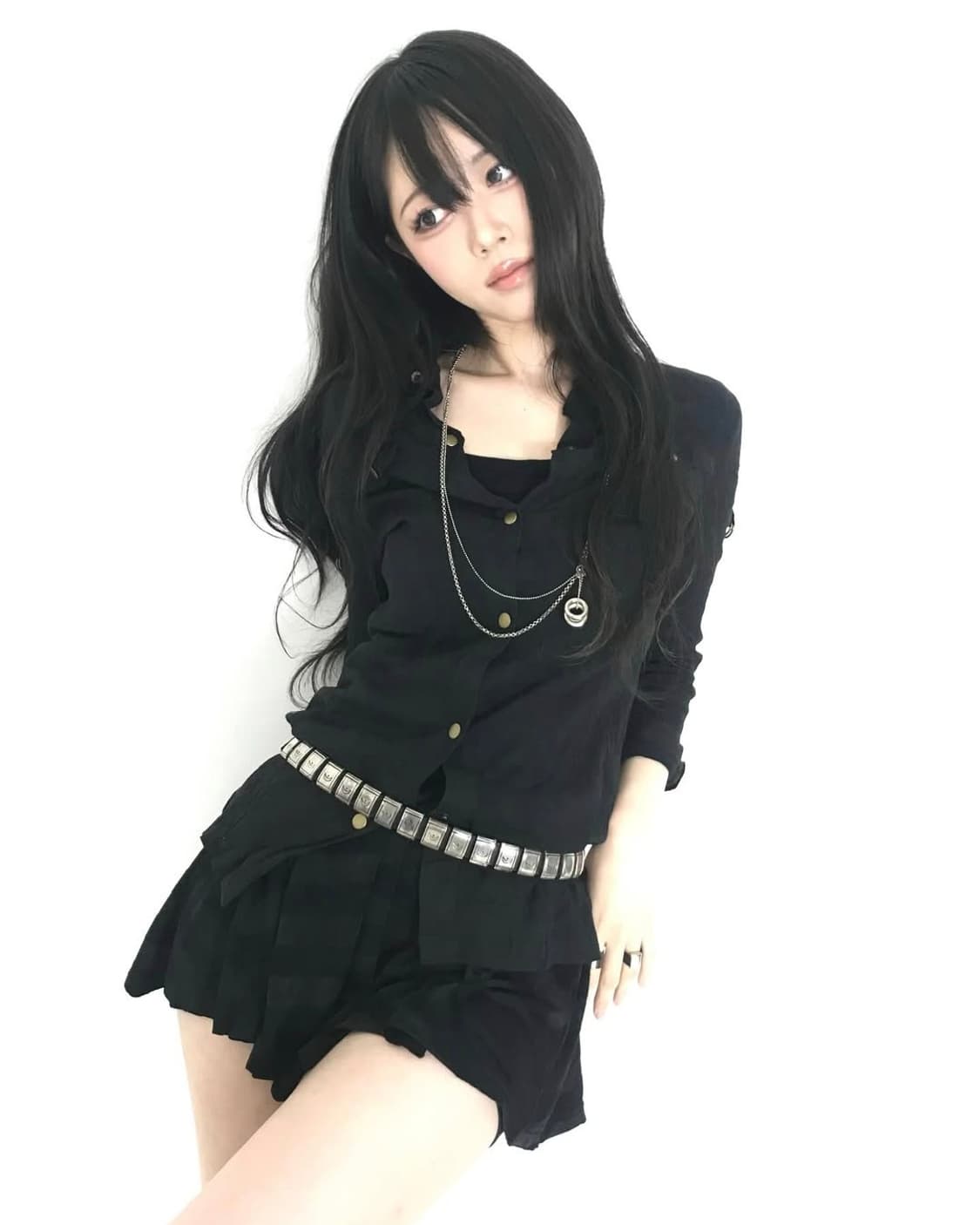 y2k 고딕 펑크 갸루 블랙 코디 세트 셔츠 스트라이프 티셔츠 상품이미지5