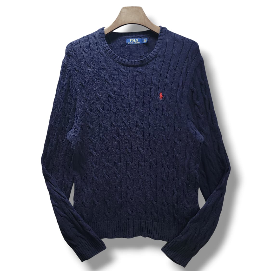 [L] 폴로 네이비 코튼 케이블 니트 상품이미지1