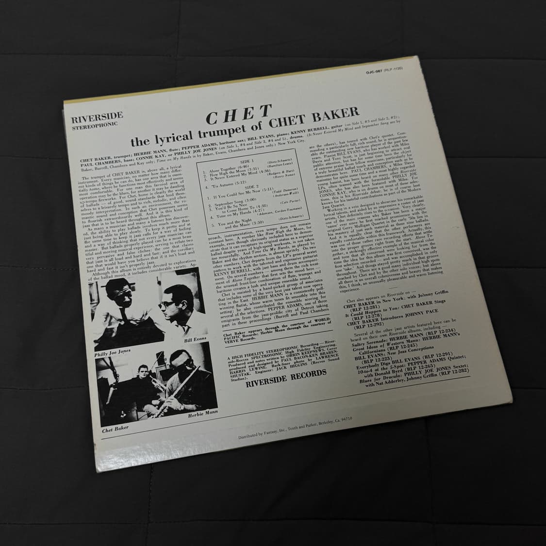 쳇 베이커 chet riverside 버전 LP 바이닐 새상품 상품이미지2