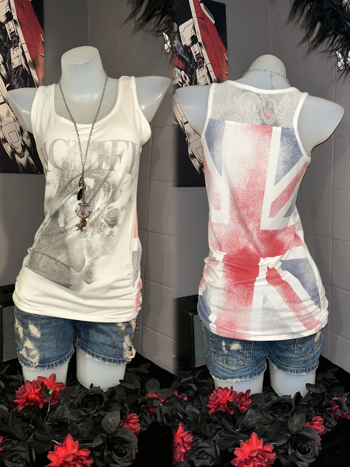 걸프린팅 백레이스 포인트 유니온잭 셔링 나시 갸루y2k 상품이미지2