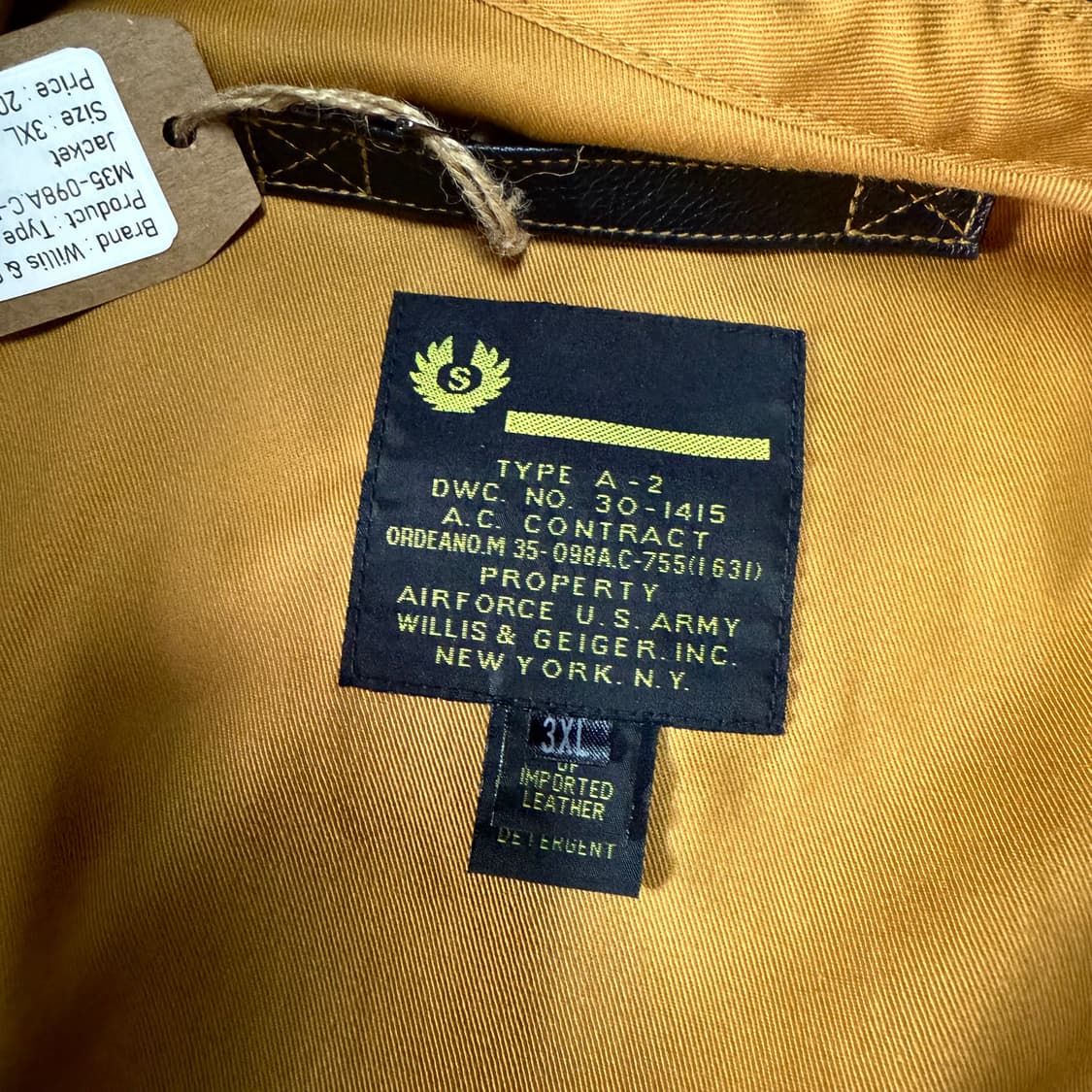 윌리스앤가이거 Type A-2 M35-098A.C-7555 레더자켓 3X 상품이미지5