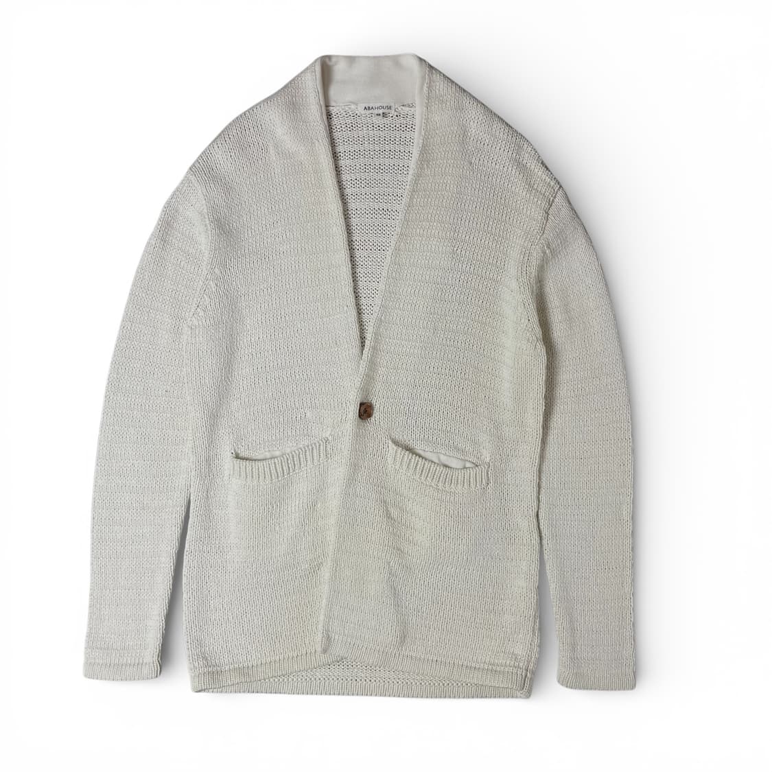 아바하우스 화이트 우드 원버튼 니트 가디건 상품이미지1