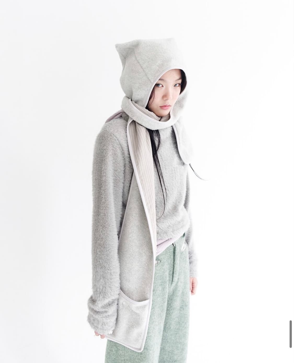샵페어리 플리스 이어 후드 머플러 멜란지그레이 상품이미지2