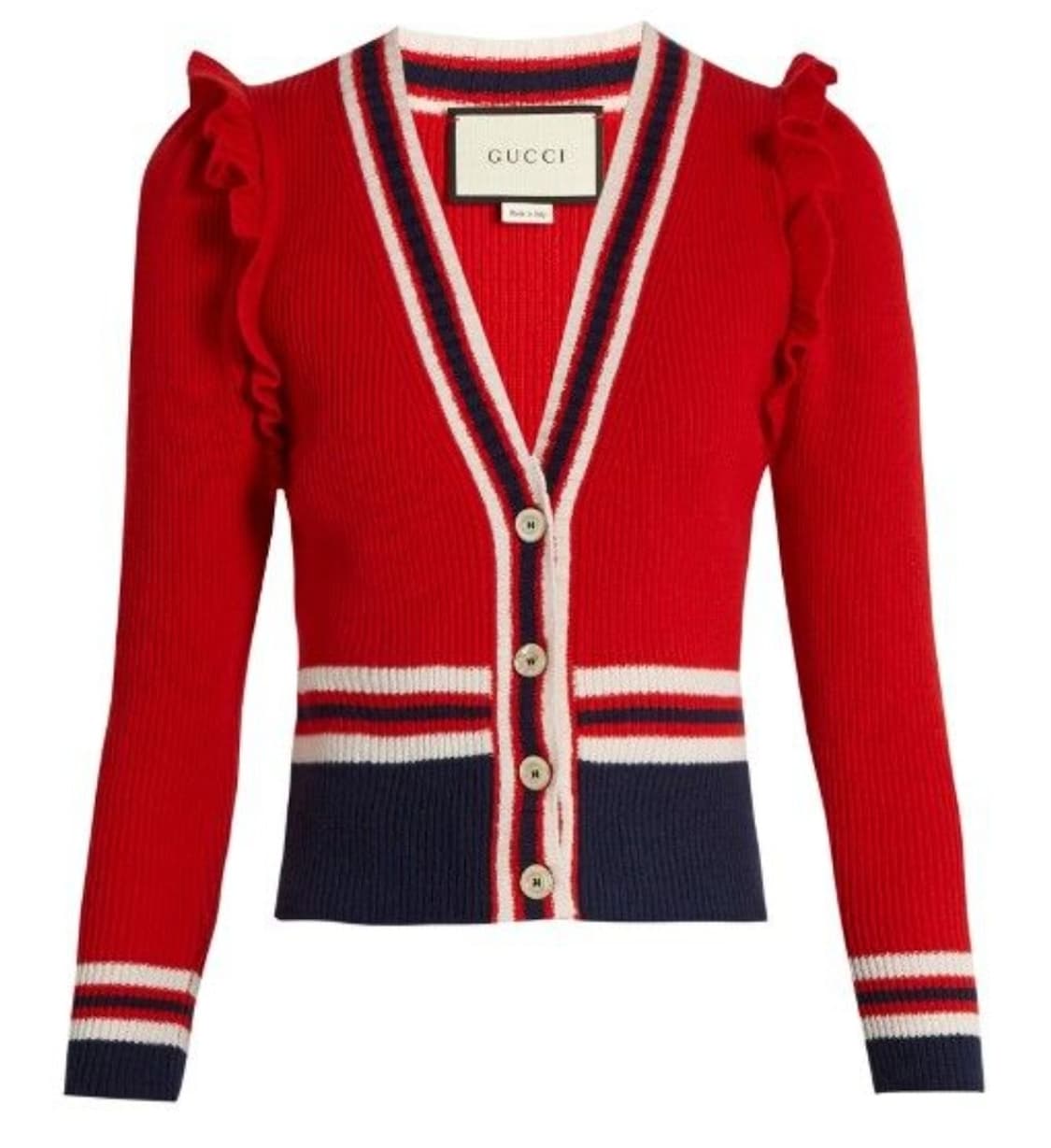 정품)급처상태좋음!구찌 러블리 어깨볼륨프릴 여성 니트 가디건 상품이미지1