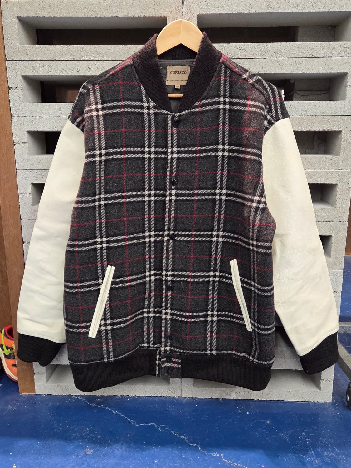 Japanese vtg 노바체크 돈피 레더 바시티 자켓 상품이미지4