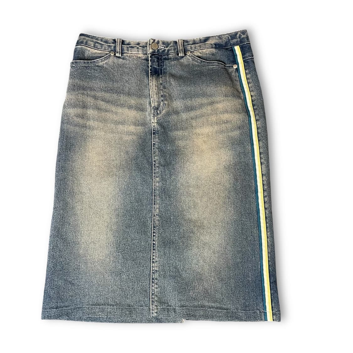 (29) 빈티지 중청 워싱 라인 미디 데님 스커트 상품이미지1