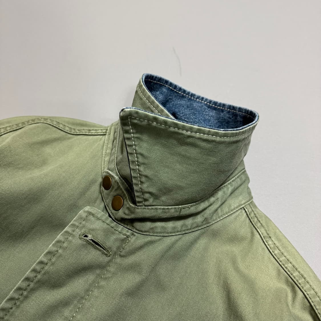 아비렉스 PX 카키컬러 데님 패치 워크 가공 워시드 코튼 헌팅 자켓 상품이미지5