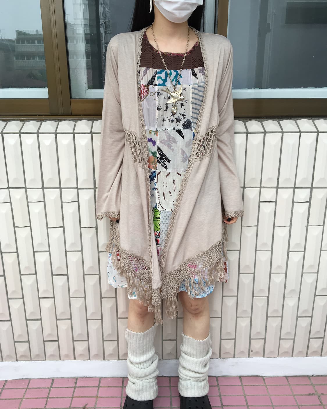 Crochet point fringe open cardigan 상품이미지2