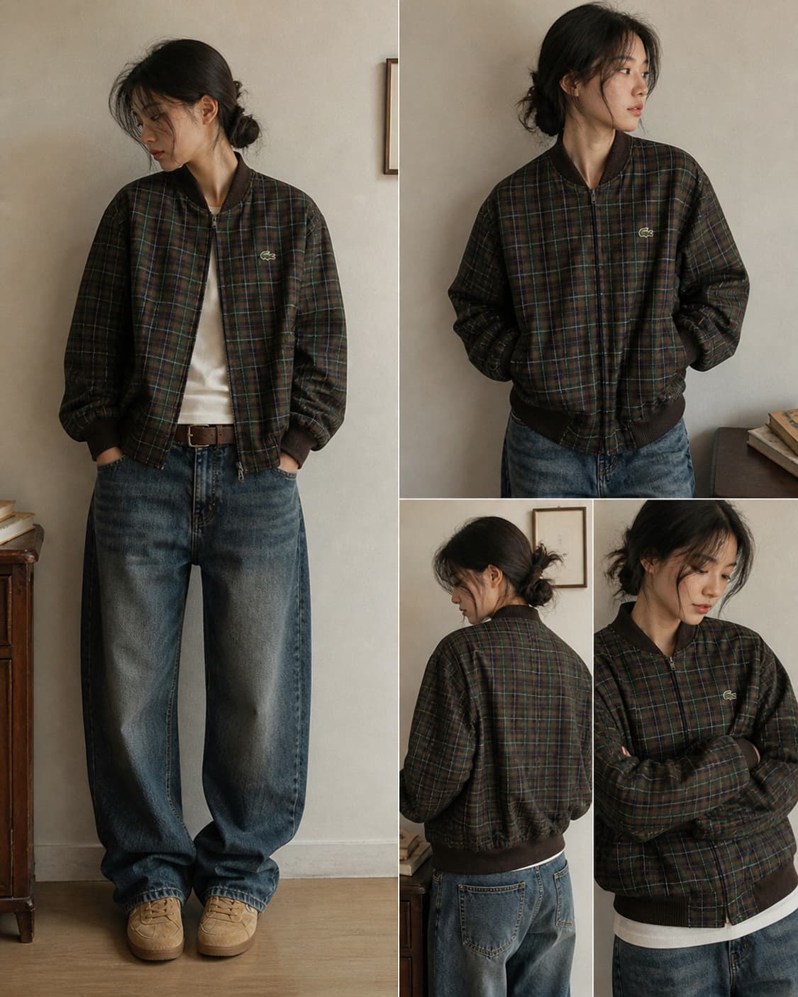 90s CHEMISE LACOSTE 리버시블 체크 블루종 자켓 (L) 상품이미지1