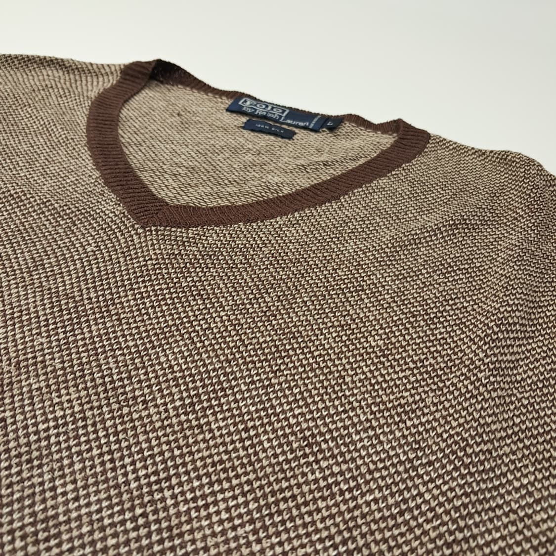 CL096 L 폴로 랄프로렌 100% 실크 브라운 버드아이 V넥 니트 상품이미지4