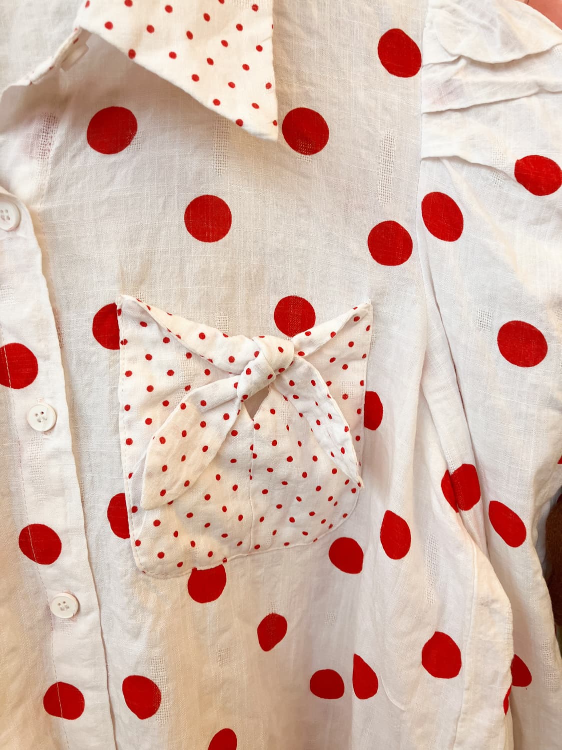 jpn 레드 도트 리본 블라우스 상품이미지3