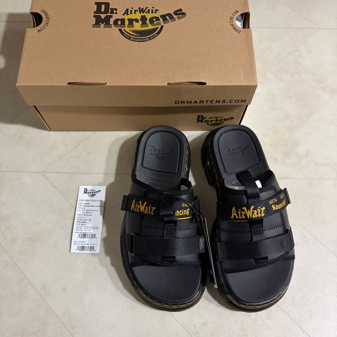 새상품(230)닥터마틴 에이스 로고 마일드 레더 스트랩 플랫폼 슬라이드 상품이미지1