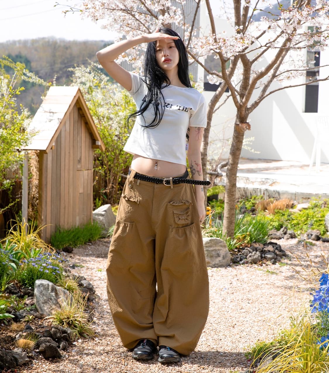 루나키후 사키 프릴 시어서커 와이드 팬츠 상품이미지2