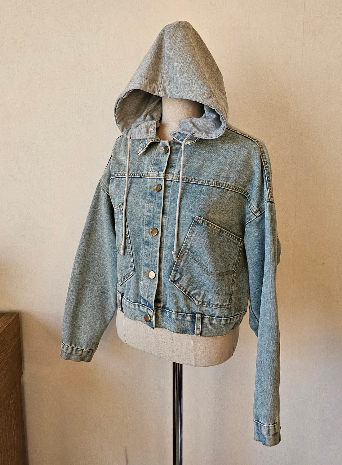 홍대 감성 크롭 데님자켓 / 후드 탈부착 빈티지 청자켓 free 상품이미지7