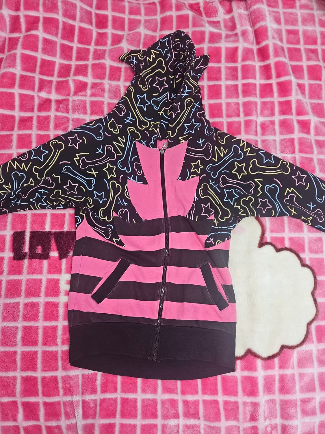 해골 & 별 패턴 후드집업 핑크 스트라이프 jsg 씬키드 상품이미지1