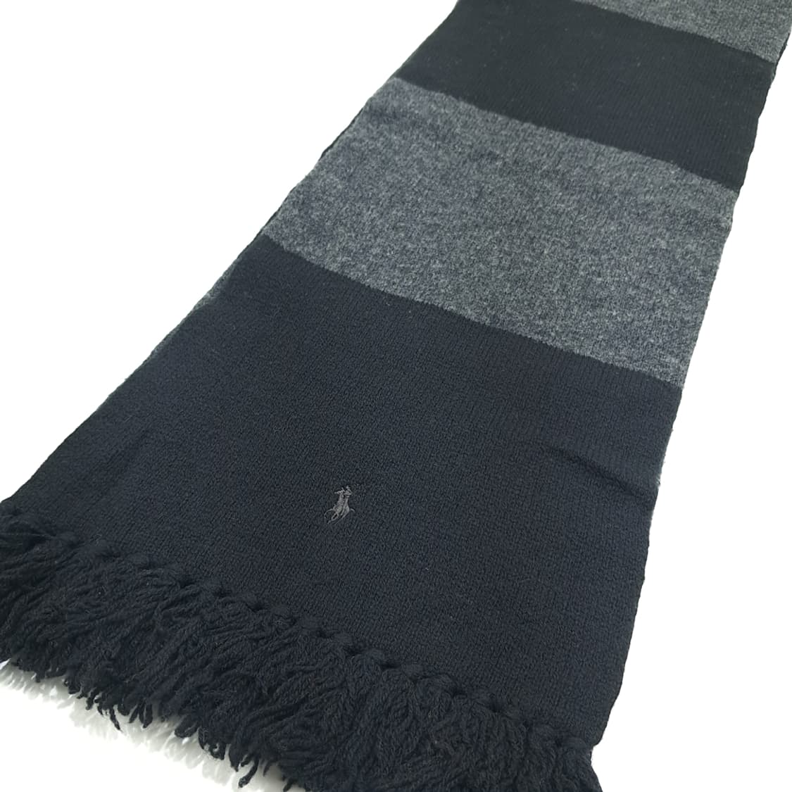 MX304 폴로 랄프로렌 블랙 그레이 투톤 램스울 니트 목도리 머플러 상품이미지2