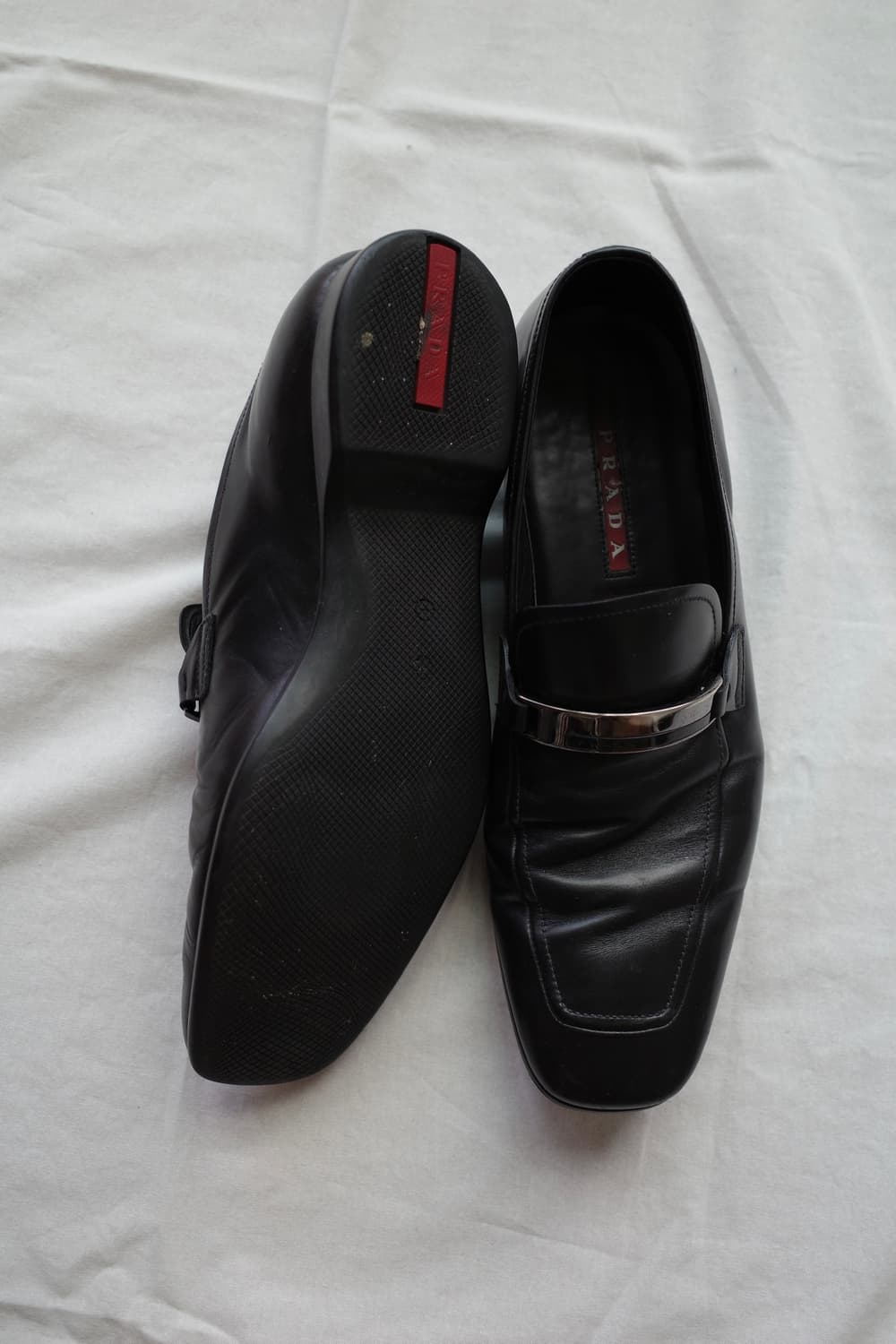 Prada Sports Silver Tab Loafers 상품이미지3